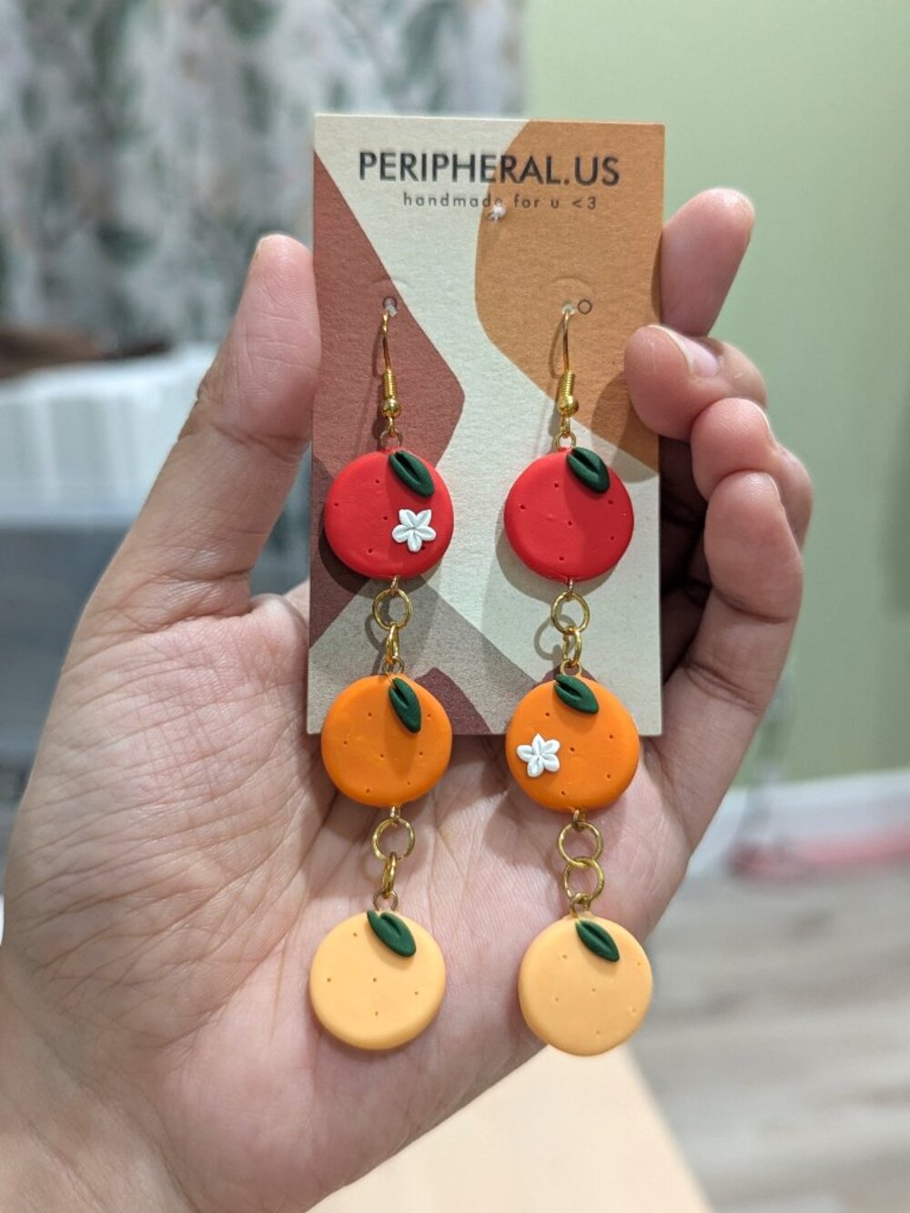 Peripheral US Orange Trio Clay Earrings